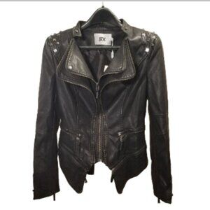 SX Womens Motorcycle Jacket Size XS Black Studded Faux Leather Full Zip Pockets